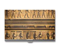 FHECVBN Porte-cartes de visite imprimé hiéroglyphes égyptiens, étui fin en métal pour cartes de visite, porte-cartes de crédit, fermeture à boucle pour homme et femme, Egypte Hiéroglyphe., 3.7 x 2.2 x