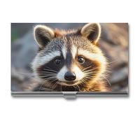 FHECVBN Porte-cartes de visite mignon imprimé raton laveur - Étui fin en métal pour cartes de visite - Porte-cartes de crédit - Fermeture à boucle - Pour homme et femme, Raton laveur mignon, 3.7 x 2.2