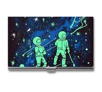 FHECVBN Porte-cartes de visite phosphorescent, imprimé de poche, étui fin en métal pour cartes de visite, porte-cartes de crédit, fermeture à boucle, pour hommes, femmes, agents, phosphorescent, 9,4 x