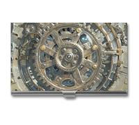 FHECVBN Porte-cartes de visite steampunk mécanique imprimé poche porte-nom étui fin en métal porte-cartes de visite porte-cartes de crédit boucle style fermeture pour homme femme agent, Engrenages