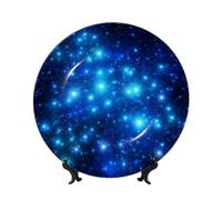 FHEDVBN Assiette décorative en porcelaine anglaise avec support - Étoiles brillantes bleues - 20,3 cm - Avec support - Ornements muraux - Artisanat élégant pour homme et femme