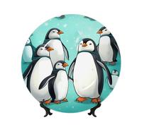 FHEDVBN Assiette décorative en porcelaine anglaise avec support, motif famille de pingouins mignons, 25,4 cm, assiette à dîner en céramique avec support, ornements muraux, artisanat d'art élégant pour
