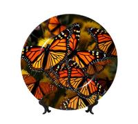 FHEDVBN Assiette décorative en porcelaine anglaise avec support, motif papillons monarques, 17,8 cm, assiette à dîner en céramique avec support, ornements muraux, artisanat d'art élégant pour femmes