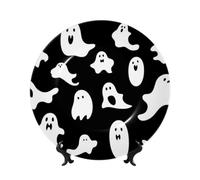 FHEDVBN Assiette décorative en porcelaine anglaise gothique d'Halloween de 17,8 cm, assiette à dîner en céramique avec support, ornements muraux, artisanat d'art élégant pour femmes et hommes