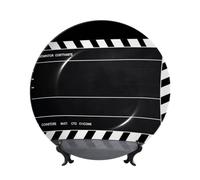 FHEDVBN Assiette décorative en porcelaine anglaise noire de 25,4 cm - Avec support - Ornements muraux - Artisanat élégant pour homme et femme
