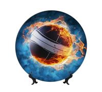 FHEDVBN Assiette décorative en porcelaine anglaise pour présentation, ballon de volleyball de glace et feu de 17,8 cm, assiette à dîner en céramique avec support, ornements muraux, artisanat d'art