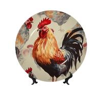 FHEDVBN Assiette décorative pour présentation, art animal, peinture de poulet, assiette décorative en porcelaine anglaise de 20,3 cm, assiette à dîner en céramique avec support, ornements muraux