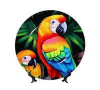 FHEDVBN Assiette décorative pour présentation, assiette décorative en porcelaine anglaise de perroquet coloré de 17,8 cm, assiette à dîner en céramique avec support, ornements muraux, artisanat d'art