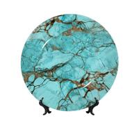 FHEDVBN Assiette décorative pour présentation, assiette décorative en porcelaine anglaise en marbre turquoise de 17,8 cm, assiette à dîner en céramique avec support, ornements muraux, artisanat d'art