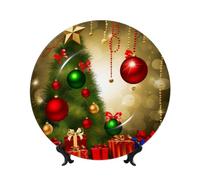FHEDVBN Assiette décorative pour présentation, assiette décorative en porcelaine anglaise Merry Christmas de 17,8 cm, assiette à dîner en céramique avec support, ornements muraux, artisanat d'art