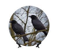 FHEDVBN Assiette décorative pour présentation, assiette décorative en porcelaine anglaise noire de 25,4 cm, assiette à dîner en céramique avec support, ornements muraux, artisanat d'art élégant pour