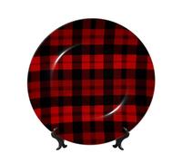 FHEDVBN Assiette décorative pour présentation, assiette décorative en porcelaine anglaise rouge et noire de 25,4 cm, assiette à dîner en céramique avec support, ornements muraux, artisanat d'art