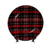 FHEDVBN Assiette décorative pour présentation, assiette décorative en porcelaine anglaise rouge et noir de 17,8 cm, assiette à dîner en céramique avec support, ornements muraux, artisanat d'art