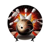 FHEDVBN Assiette décorative pour présentation, boule de bowling sport vintage en porcelaine anglaise de 17,8 cm, assiette à dîner en céramique avec support, ornements muraux, artisanat d'art élégant