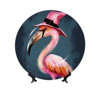 FHEDVBN Assiette décorative pour présentation, chapeau de sorcière flamant rose d'Halloween, assiette décorative en porcelaine anglaise de 17,8 cm, assiette à dîner en céramique avec support