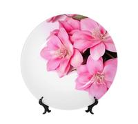 FHEDVBN Assiette décorative pour présentation, fleurs roses, assiette décorative en porcelaine anglaise de 17,8 cm, assiette à dîner en céramique avec support, ornements muraux, artisanat d'art