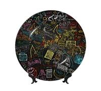 FHEDVBN Assiette décorative pour présentation, fond mathématique, assiette décorative en porcelaine anglaise de 17,8 cm, assiette à dîner en céramique avec support, ornements muraux, artisanat d'art