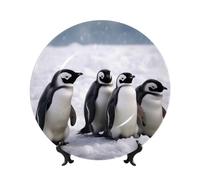 FHEDVBN Assiette décorative pour présentation, jeunes pingouins avec neige, assiette décorative en porcelaine anglaise de 20,3 cm, assiette à dîner en céramique avec support, ornements muraux