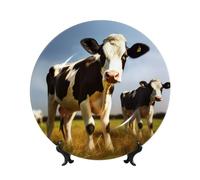 FHEDVBN Assiette décorative pour présentation, jolie assiette décorative en porcelaine anglaise de vache de 17,8 cm, assiette à dîner en céramique avec support, ornements muraux, artisanat d'art