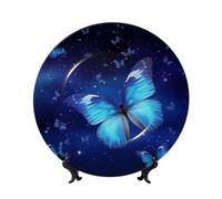 FHEDVBN Assiette décorative pour présentation, motif papillon étoilé bleu, assiette décorative en porcelaine anglaise de 25,4 cm, assiette à dîner en céramique avec support, ornements muraux