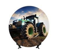 FHEDVBN Assiette décorative pour présentation, tracteur agricole, assiette décorative en porcelaine anglaise de 20,3 cm, assiette à dîner en céramique avec support, ornements muraux, artisanat d'art