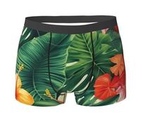 FHEDVBN hojas tropicales y flores Boxer pour homme avec braguette évacuant l'humidité Sous-vêtements confortables et respirants, noir, XX-Large