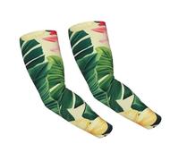 FHEDVBN Hojas tropicales y flores Manchons de compression pour homme et femme Manches de soleil pour l'extérieur Manches de sport rafraîchissantes