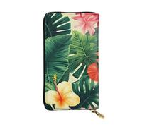FHEDVBN Hojas Tropicales y Flores Portefeuille pour homme et femme - Long sac à main en cuir - Grand sac à main d'affaires - Porte-téléphone - Porte-cartes de crédit - Porte-monnaie - Avec fermeture