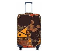 FHEDVBN Housse de bagage à motif carte africaine ethnique lavable, extensible, protection anti-rayures pour valise de voyage, housse de protection élastique pour bagages de 45,7 à 81,3 cm, noir, L