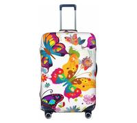 FHEDVBN Housse de bagage élastique lavable avec motif papillons et fleurs colorés pour valises de 45,7 à 81,3 cm, Noir , XL