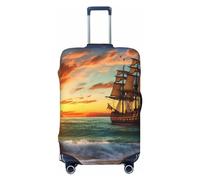 FHEDVBN Housse de bagage motif bateau pirate au coucher du soleil - Lavable - Extensible - Anti-rayures - Housse de bagage élastique pour 45,7 à 81,3 cm, Noir , XL