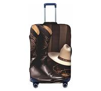 FHEDVBN Housse de protection élastique pour valise de voyage avec chapeau de cowboy noir et bottes occidentales, lavable, extensible, anti-rayures, convient aux bagages de 45,7 à 81,3 cm, Noir , XL