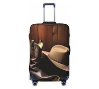 FHEDVBN Housse de protection élastique pour valise de voyage avec chapeau de cowboy noir et bottes occidentales, lavable, extensible, anti-rayures, convient aux bagages de 45,7 à 81,3 cm, Noir , XL