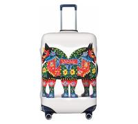 FHEDVBN Housse de protection élastique pour valise de voyage Runner Swedish Dala Horse Folk, lavable, extensible, anti-rayures, housse de protection pour bagages de 45,7 à 81,3 cm, Noir , M