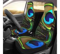 FHEDVBN Lot de 2 housses de siège avant de voiture en plumes de paon - Protection de siège auto de luxe - Imperméable et antidérapante - Universelle