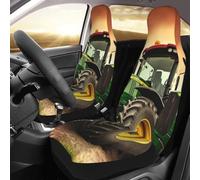 FHEDVBN Lot de 2 housses de siège avant de voiture sur le thème du tracteur - Protection de siège automobile de luxe pour voiture, imperméable, antidérapante, universelle
