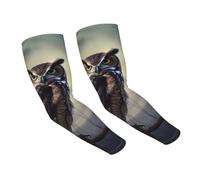 FHEDVBN Manchons de compression pour bras de clôture d'arbre assis hibou assis pour homme et femme Manchons de soleil pour l'extérieur Manchon de sport rafraîchissant