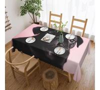 FHEDVBN Nappe rectangulaire mignonne avec motif carlin noir pour table de ferme, imperméable, anti-déversement, lavable, pour intérieur et extérieur, 137 x 183 cm