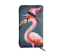 FHEDVBN Portefeuille d'Halloween en cuir avec chapeau de sorcière flamant rose pour homme et femme - Grand sac à main d'affaires - Porte-téléphone - Porte-cartes de crédit - Porte-monnaie avec