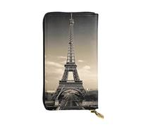FHEDVBN Portefeuille long en cuir avec fermeture éclair Motif tour de Paris pour homme et femme