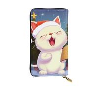 FHEDVBN Portefeuille long en cuir avec motif de chat mignon chantant des chants de Noël pour homme et femme, grand sac à main d'affaires, porte-téléphone, porte-cartes de crédit, porte-monnaie avec