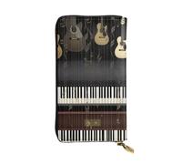 FHEDVBN Portefeuille long en cuir avec motif guitare piano pour homme et femme - Grand sac à main d'affaires - Porte-téléphone - Porte-cartes de crédit - Porte-monnaie avec fermeture éclair - Cadeau
