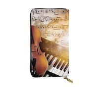 FHEDVBN Portefeuille long en cuir avec motif notes de musique pour piano violon pour homme et femme - Grand sac à main d'affaires - Porte-téléphone - Porte-cartes de crédit - Porte-monnaie avec