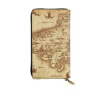 FHEDVBN Portefeuille vintage en cuir avec motif carte au trésor pour homme et femme - Grand sac à main d'affaires - Porte-téléphone - Porte-cartes de crédit - Porte-monnaie - Avec fermeture éclair