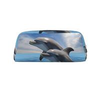 FHEDVBN Trousse de maquillage de voyage avec deux dauphins - Grande trousse de toilette en cuir avec fermeture éclair pour homme et femme, doré, Taille unique