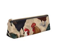 FHEDVBN Trousse de maquillage en cuir avec imprimé coq et poule pour le travail, le bureau, pochette à stylos à fermeture éclair, sac de rangement esthétique, pochette de rangement portable pour