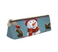 FHEDVBN Trousse de maquillage en cuir avec motif bonhomme de neige de Noël pour le travail, le bureau, la trousse à stylos avec fermeture éclair, sac de rangement esthétique, pochette de rangement