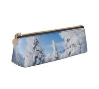 FHEDVBN Trousse de maquillage en cuir avec motif d'arbres d'hiver recouverts de neige pour le travail, le bureau, la trousse à stylos avec fermeture éclair, sac de rangement esthétique, porte-monnaie