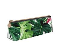 FHEDVBN Trousse de maquillage en cuir avec motif feuilles tropicales pour le travail, le bureau, la trousse à stylos avec fermeture éclair, sac de rangement esthétique, pochette de rangement portable