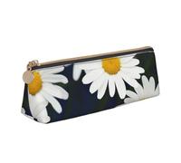 FHEDVBN Trousse de maquillage en cuir avec motif floral et marguerite pour le travail, le bureau, pochette à stylos avec fermeture éclair, sac de rangement esthétique, pochette de rangement portable